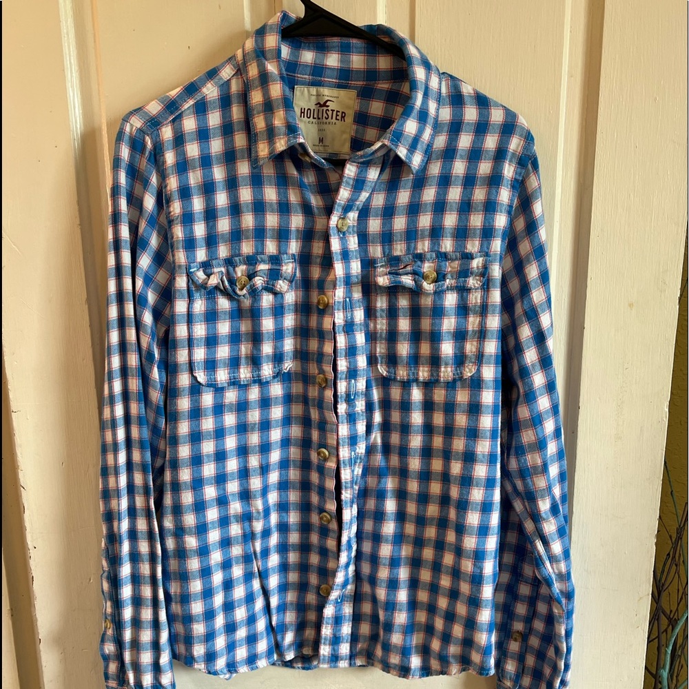 Hollister Blue White and Light Red Medium Casual Button Down.